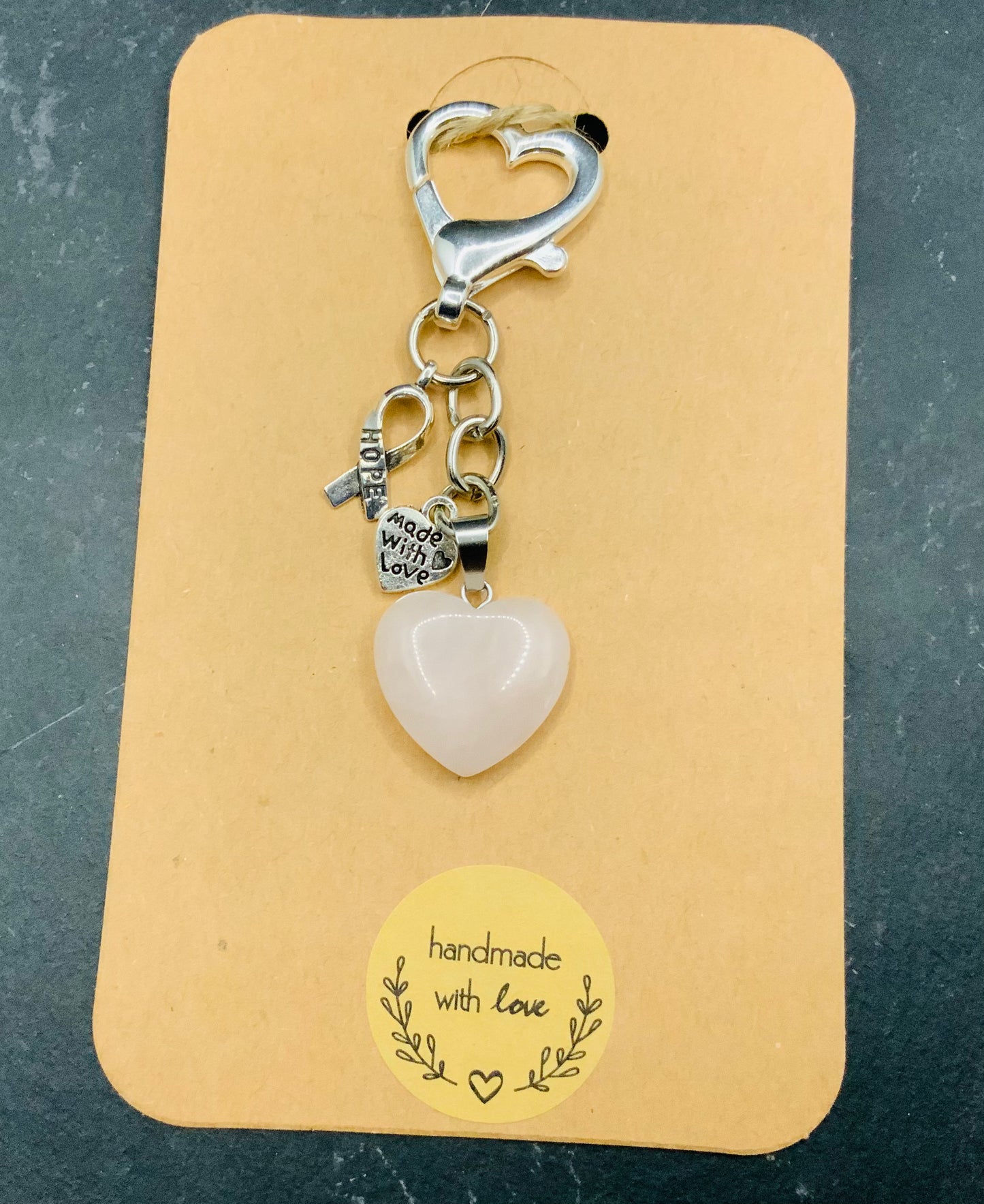 Handmade Rose Quartz Crystal Heart Keyring