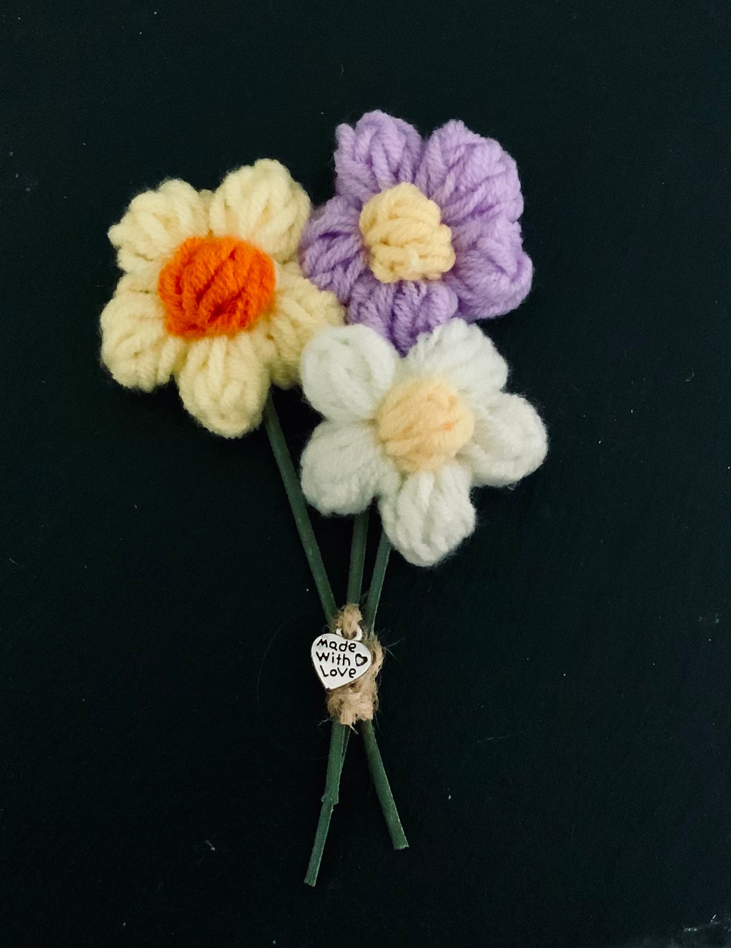 Handmade Bunch of Crochet Flowers with Silver Charm and Free Gift Wrapping🖤