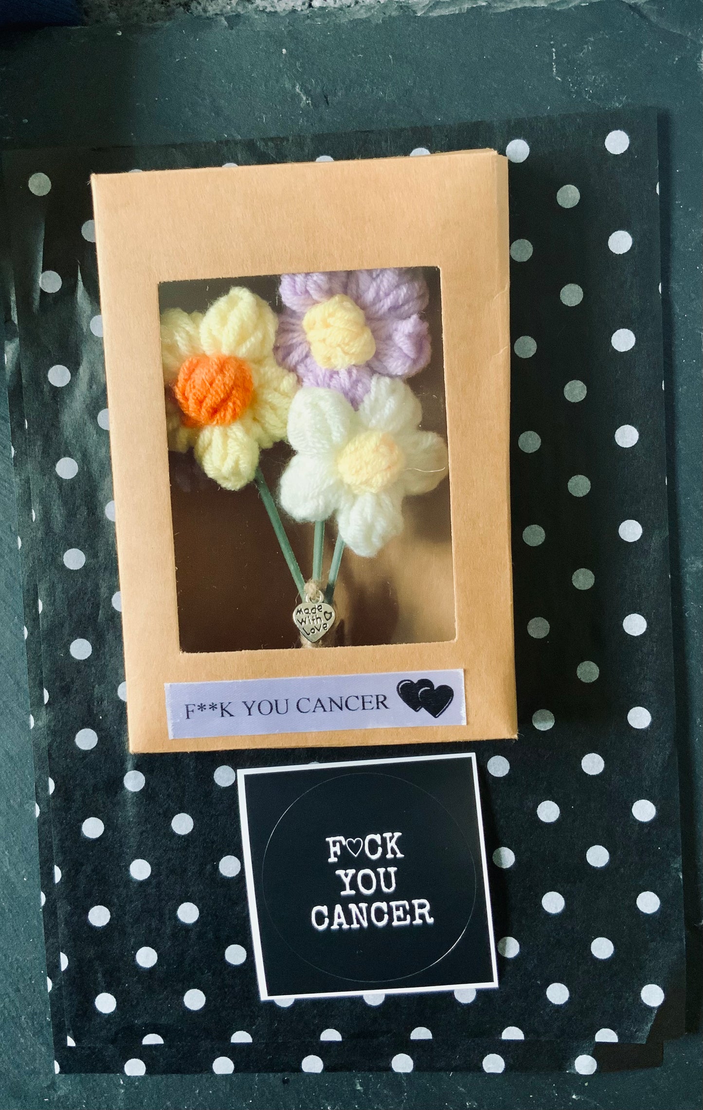 Handmade Bunch of Crochet Flowers with Silver Charm and Free Gift Wrapping🖤