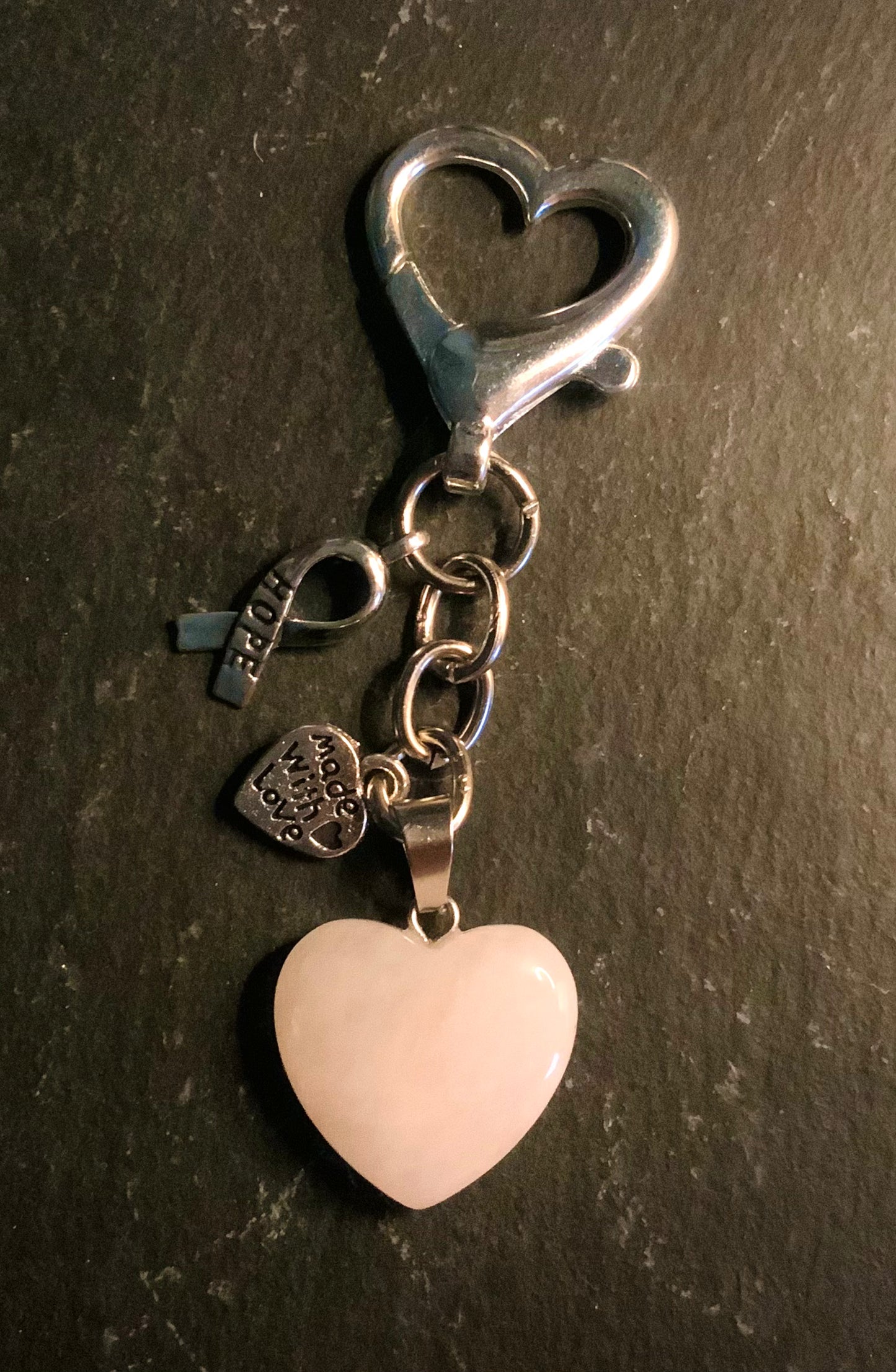 Handmade Rose Quartz Crystal Heart Keyring