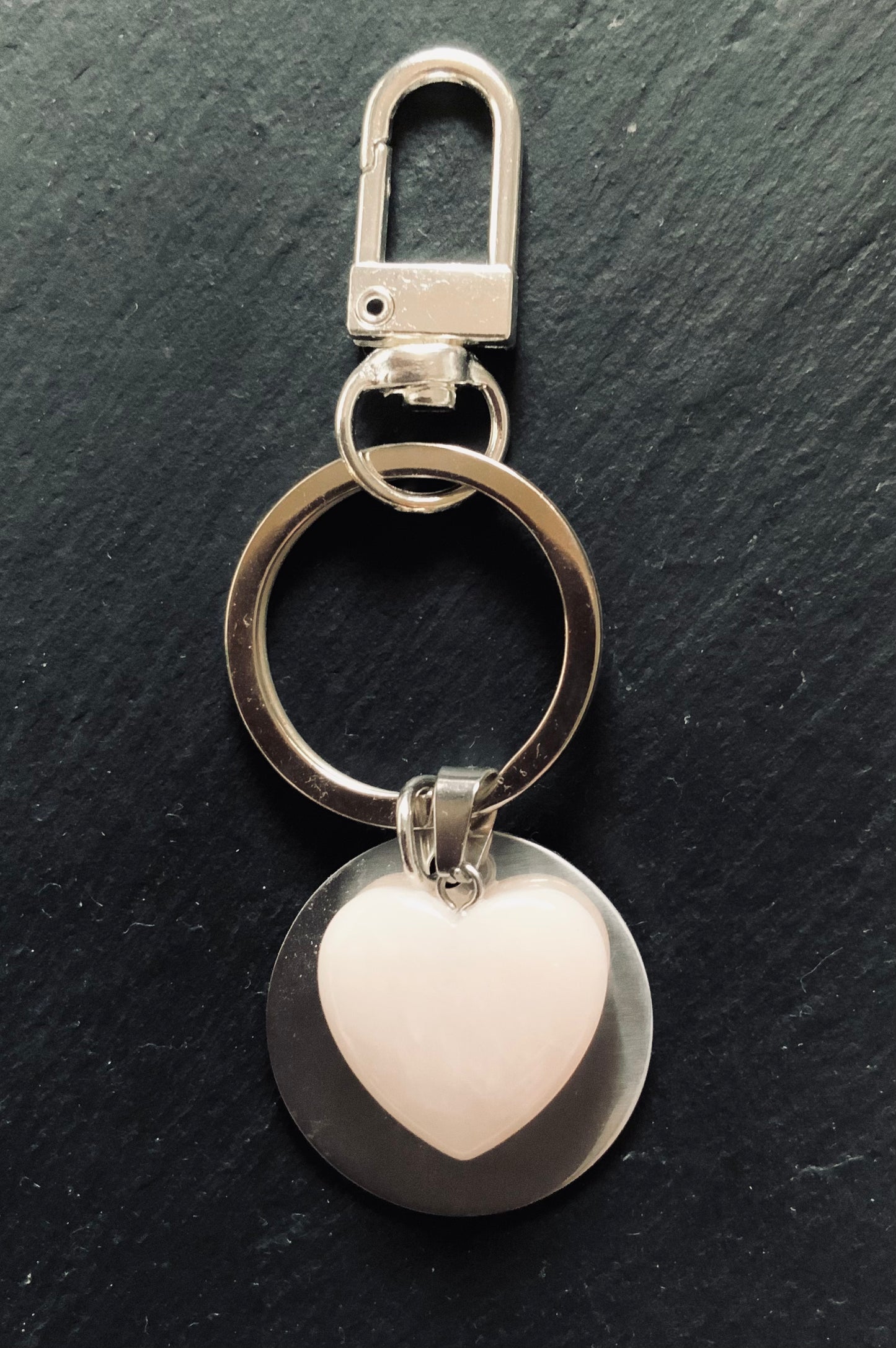 Handmade Rose Quartz Crystal Keyring with Inspirational Message Pendant