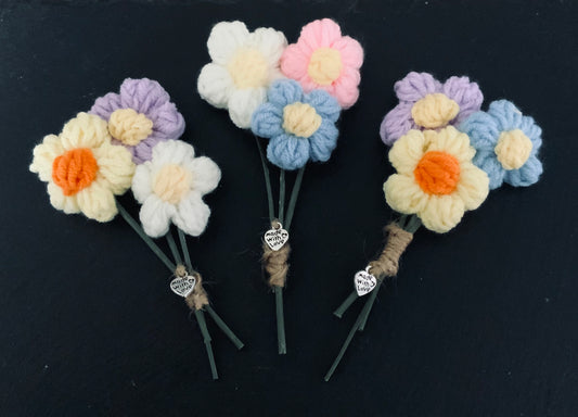 Handmade Bunch of Crochet Flowers with Silver Charm and Free Gift Wrapping🖤