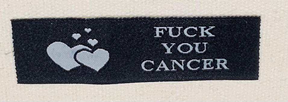 Canvas Pouch with Ribbon of Hope Charm and specially designed woven label