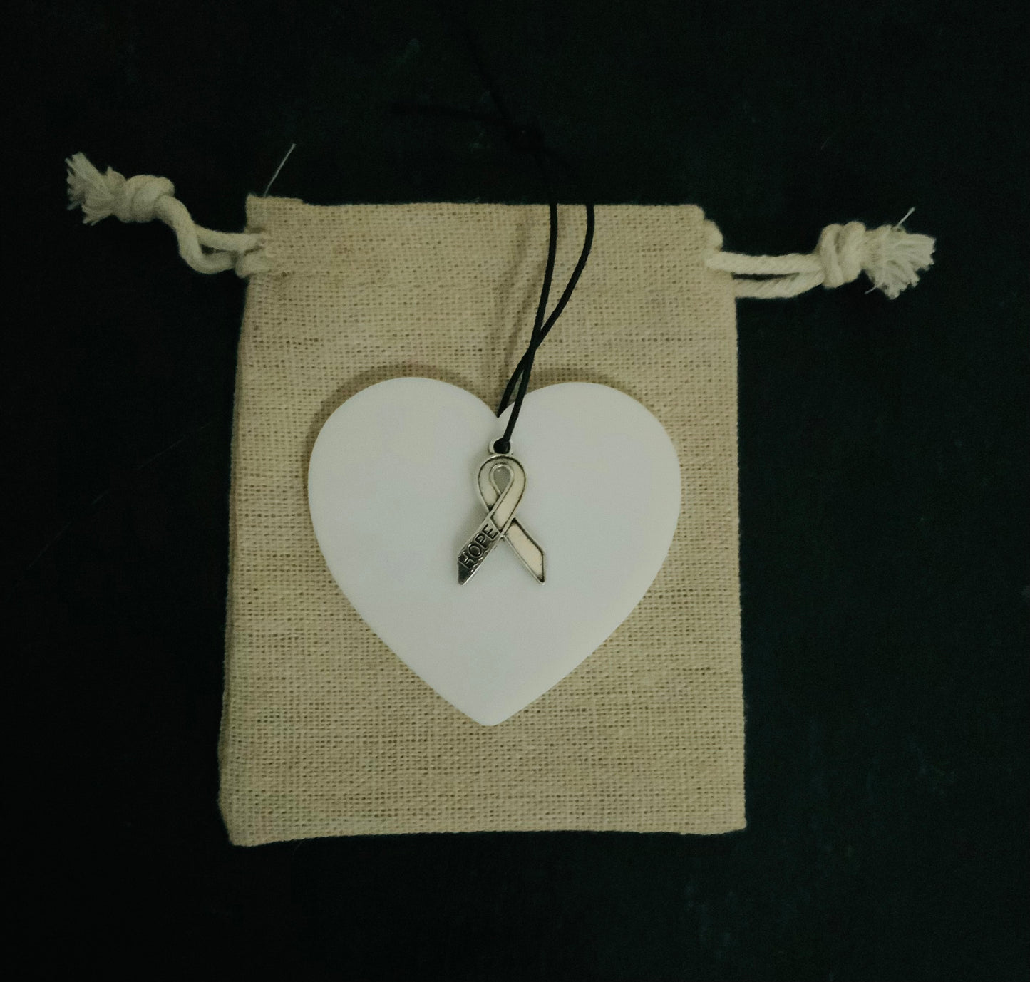 Decorative hanging heart with motivational message and ribbon of hope charm 🖤